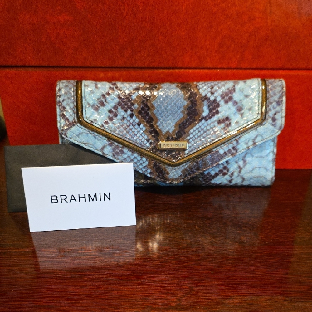 Brahmin Aqua and Brown Snake Print Wallet
